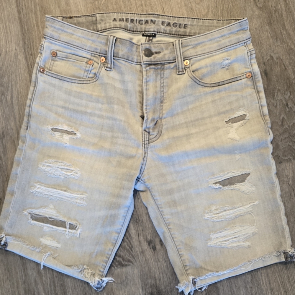 American Eagle Outfitters Light Gray Distressed Men's Jeans